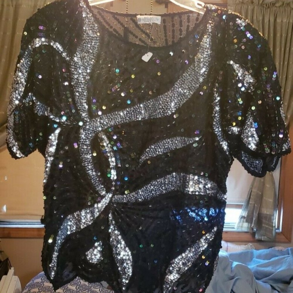 Best Quality hand embroidered beaded and sequined top Size 10/12 Retro Vintage